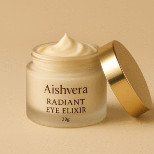 Aishvera Radiant Eye Elixir luxury under-eye cream in 30g jar.
