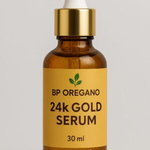 Text: BP Oregano 24k Gold Serum – Premium Anti-Aging & Brightening Serum